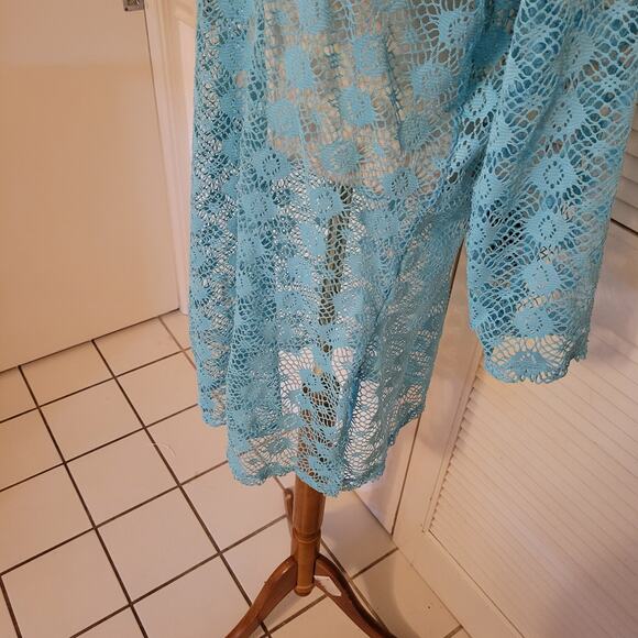Porto Cruz Blue Crochet Swim Cover Up Dress XL Beach Layer Boho Sheer - Picture 6 of 7